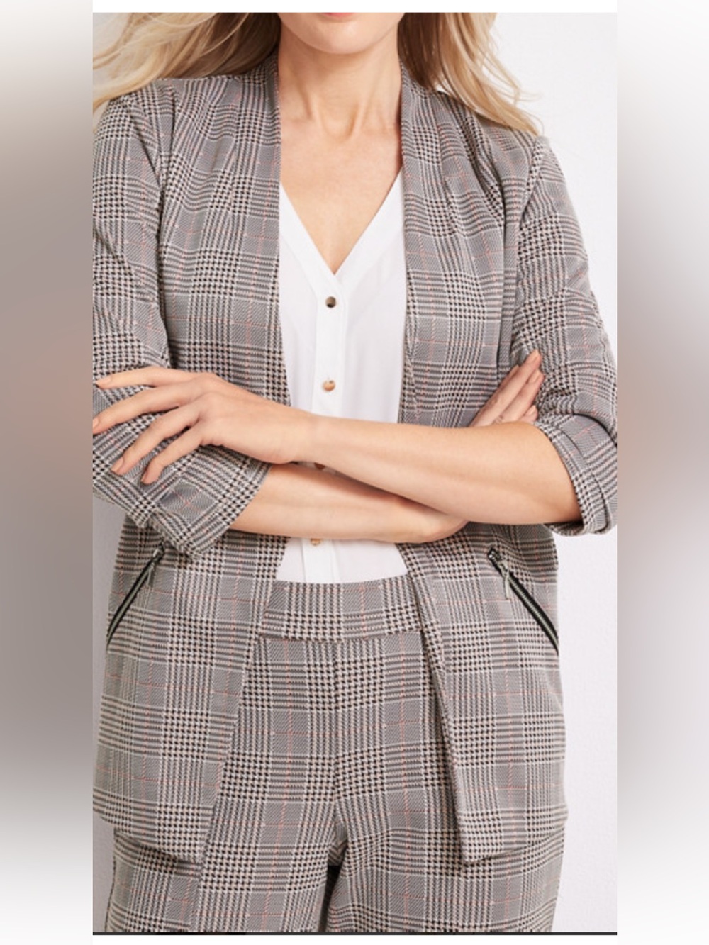 Maurices Gray Plaid Open-Front Blazer size XL